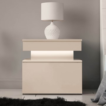 Nachtkastje GLOSSA met LED-verlichting 51x55 cm beige