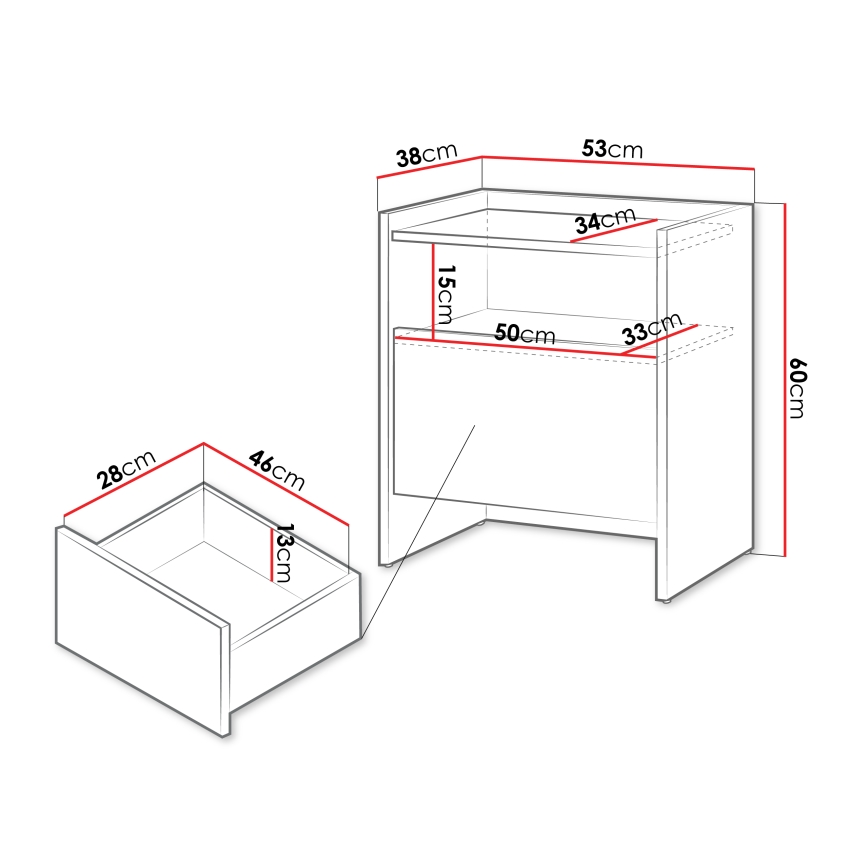 Nachtkastje JAPANDI 60x53 cm eik Baltic Storm