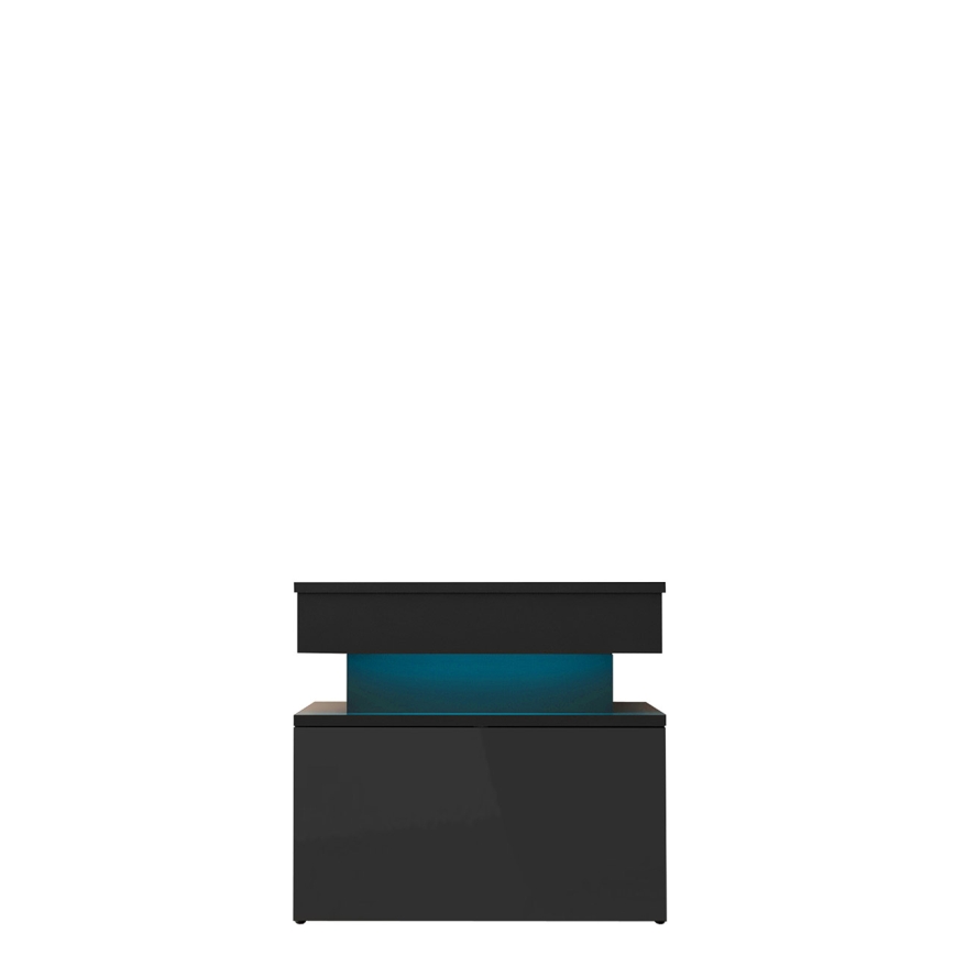 Nachtkastje met geïntegreerde LED-verlichting GLOSSA 51x55 cm zwart/hoogglans zwart