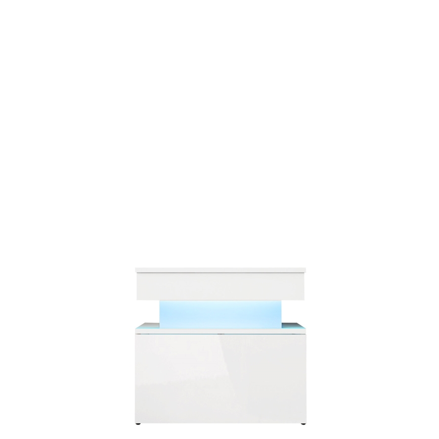 Nachtkastje met LED-verlichting GLOSSA 55x51 cm wit/hoogglans wit