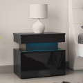 Nachtkastje met LED-verlichting GLOSSA 55x51 cm zwart/hoogglans zwart