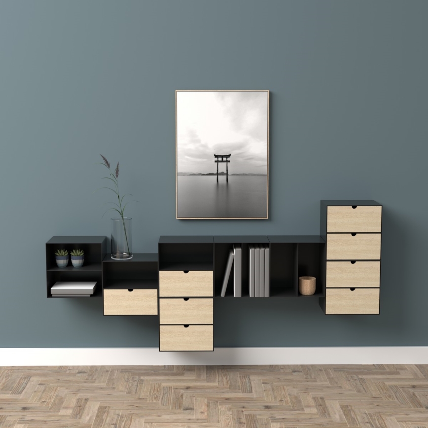 Nachtkastje met wandmontage optie BEKIM zwart/bamboe