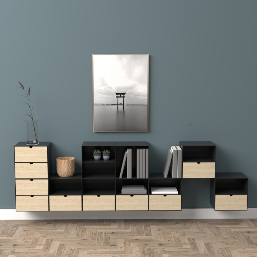 Nachtkastje met wandmontage optie BEKIM zwart/bamboe