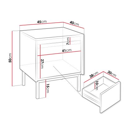 Nachtkastje OZMI 50x45 cm kasjmier