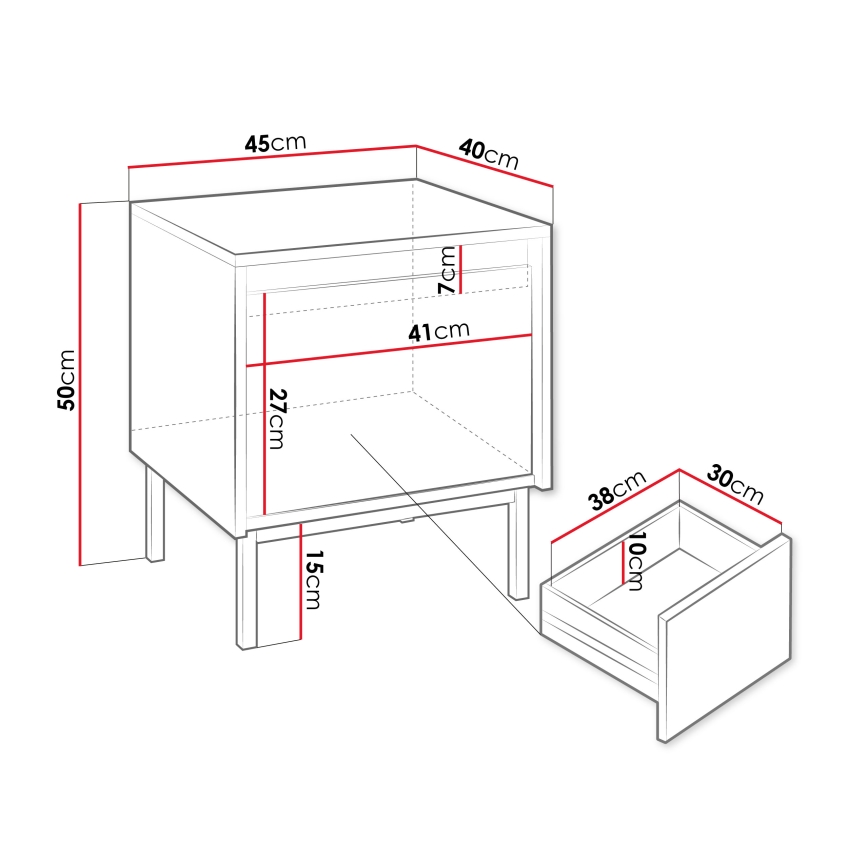 Nachtkastje OZMI 50x45 cm zwart