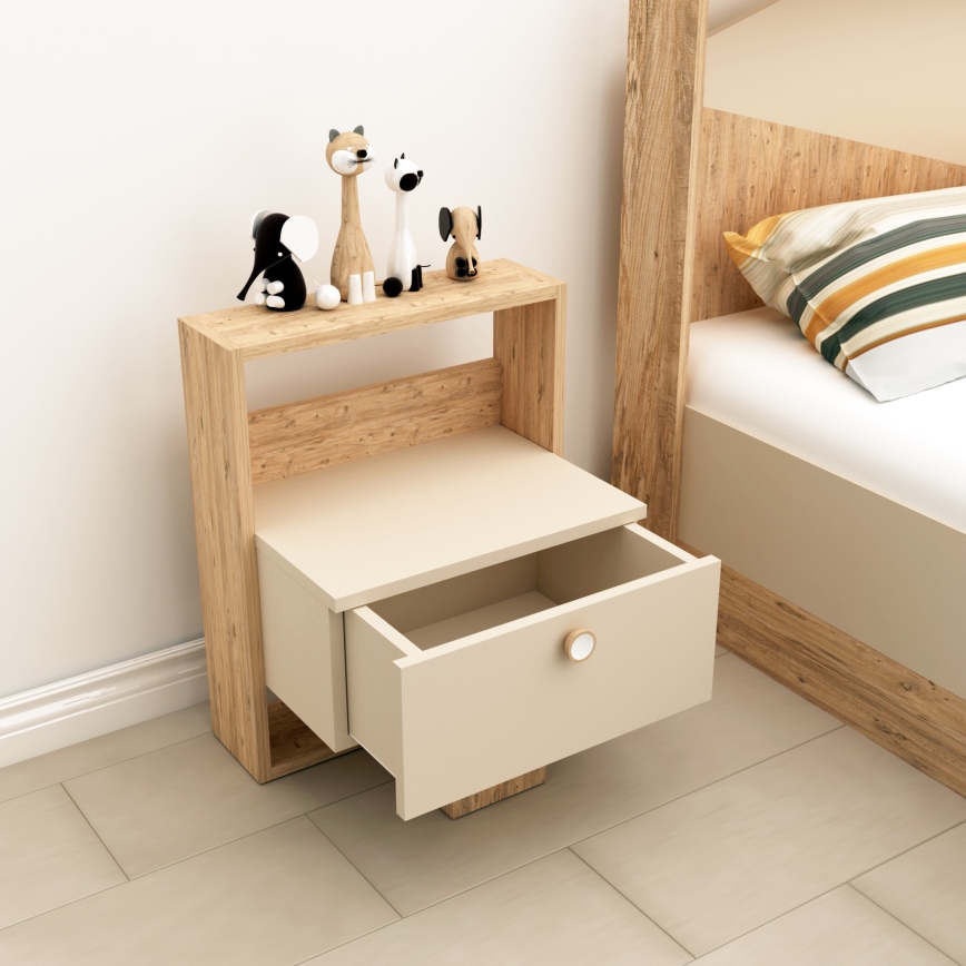 Nachtkastje SNEKER 60x48,6 cm beige/grenen atlantic
