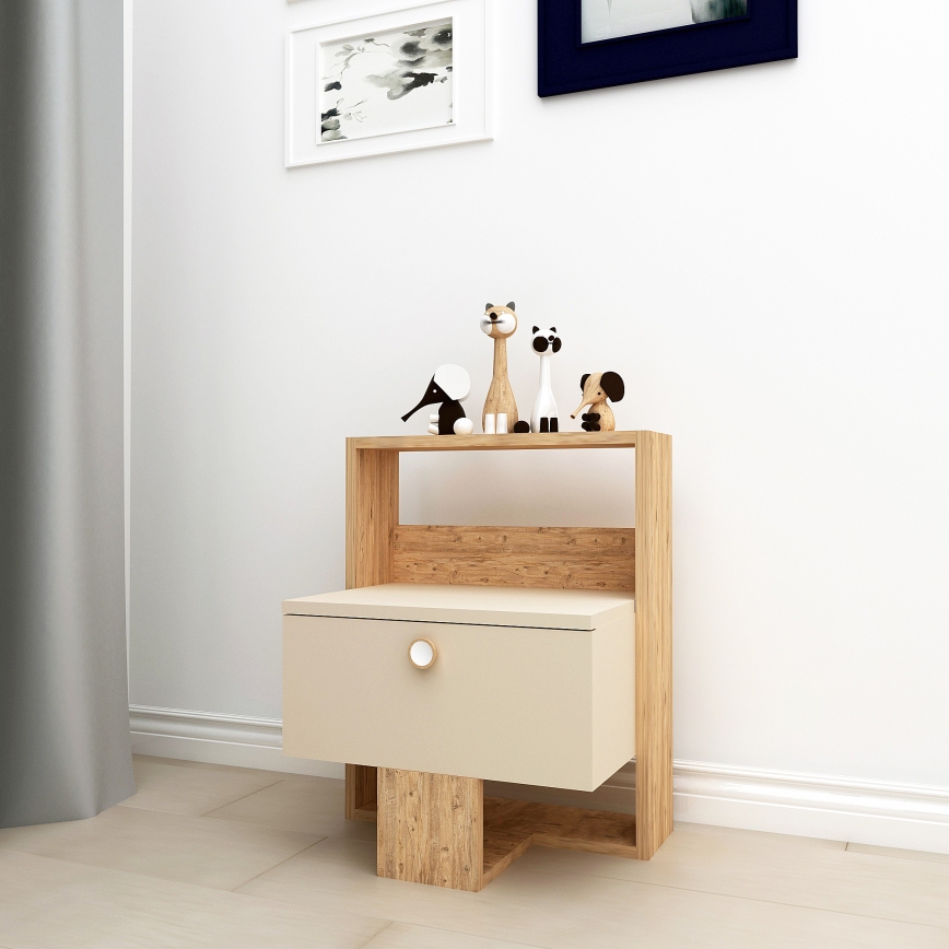 Nachtkastje SNEKER 60x48,6 cm beige/grenen atlantic