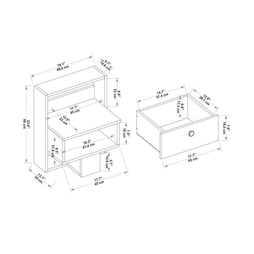 Nachtkastje SNEKER 60x48,6 cm beige/grenen atlantic