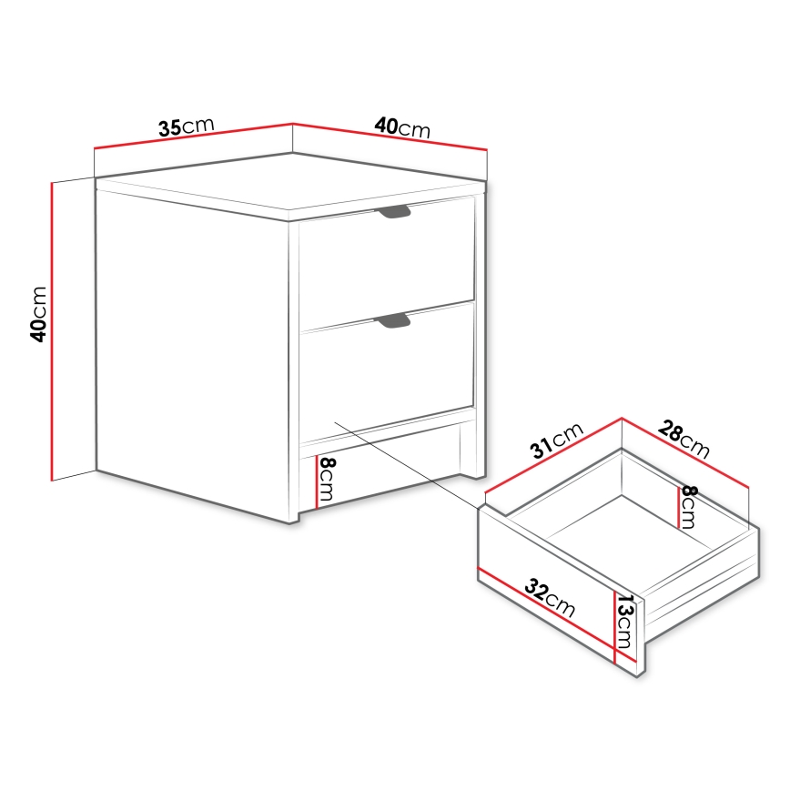 Nachtkastje TIRENO 40x35 cm beige