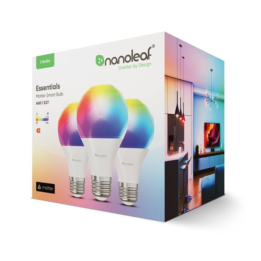 SET 3x LED RGBW dimbare lamp ESSENTIALS A60 E27/8,5W/230V CRI 90 2700-6500K Wi-Fi - Nanoleaf