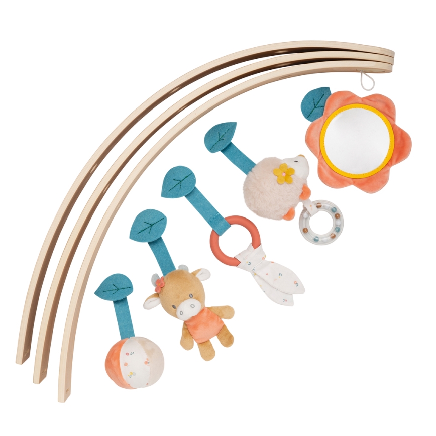 Nattou - Kinder speelkleed met een houten trapeze MILA, ZOE & LANA