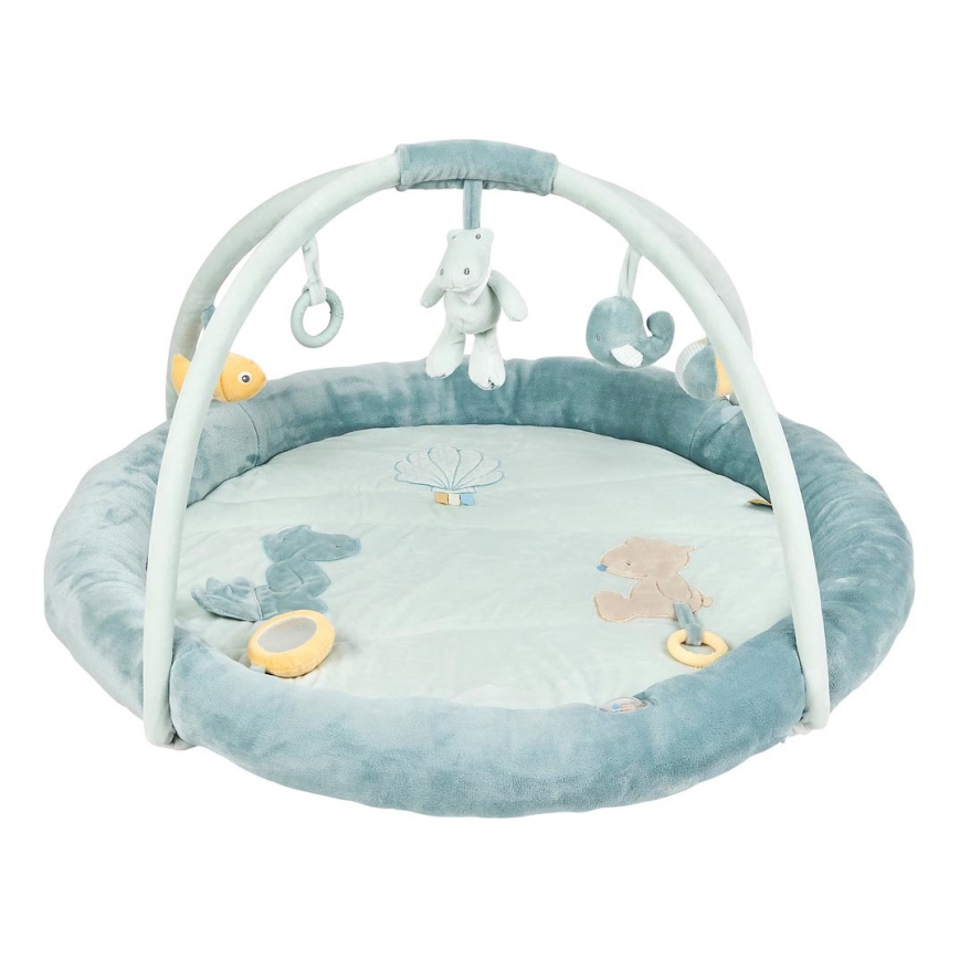 Nattou - Kinderdeken om mee te spelen met een trapeze ROMEO, JULES & SALLY blauw