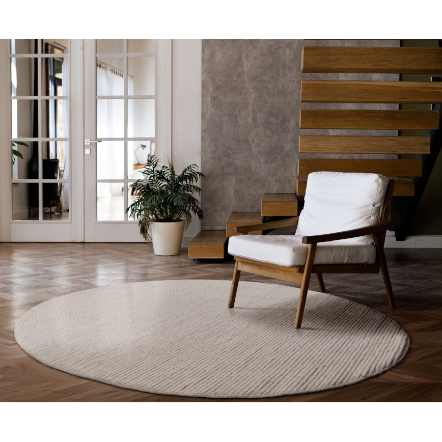 Natuurlijk rond vloerkleed FIR WOOL 160 cm 2600 g/m2 crème