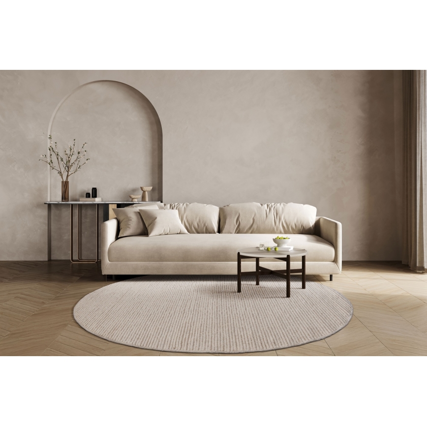 Natuurlijk rond vloerkleed FIR WOOL 160 cm 2600 g/m2 crème