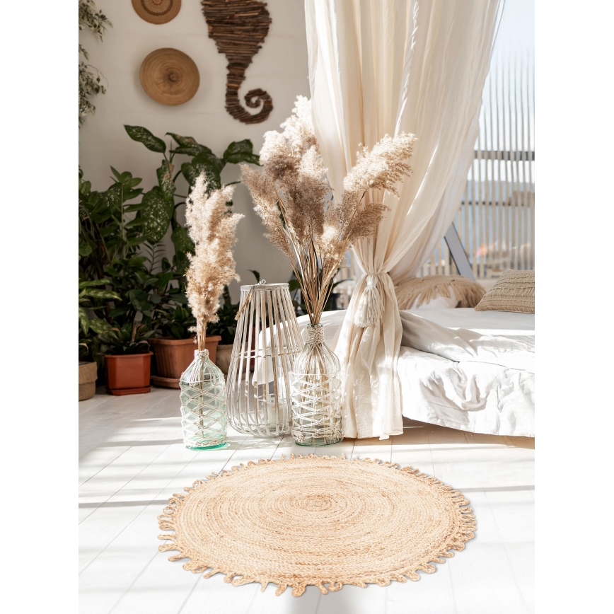 Natuurlijk rond vloerkleed JUTA 100 cm beige