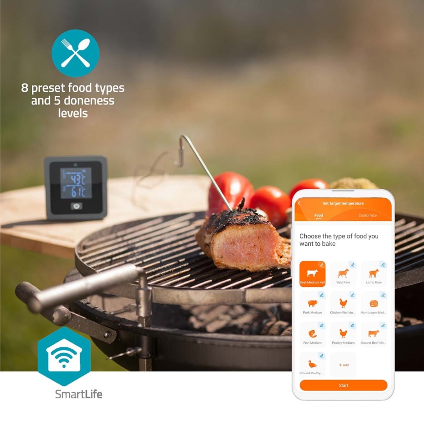 SmartLife slimme digitale vleesthermometer met LCD-display 0-300 °C 2xAAA