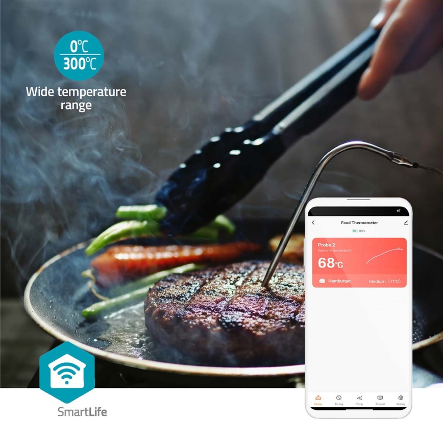 SmartLife slimme digitale vleesthermometer met LCD-display 0-300 °C 2xAAA