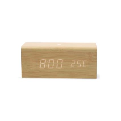 Digitale wekker met LED-display en thermometer 5V/1xCR2032 hout