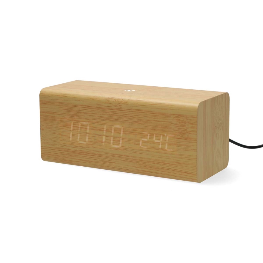 Digitale wekker met LED-display en thermometer 5V/1xCR2032 hout