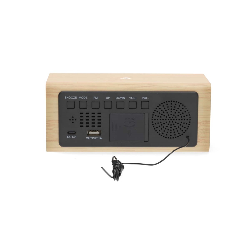 Digitale wekker met LED-display en thermometer 5V/1xCR2032 hout