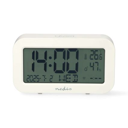 Digitale wekker met thermometer en hygrometer, 2x AA, wit