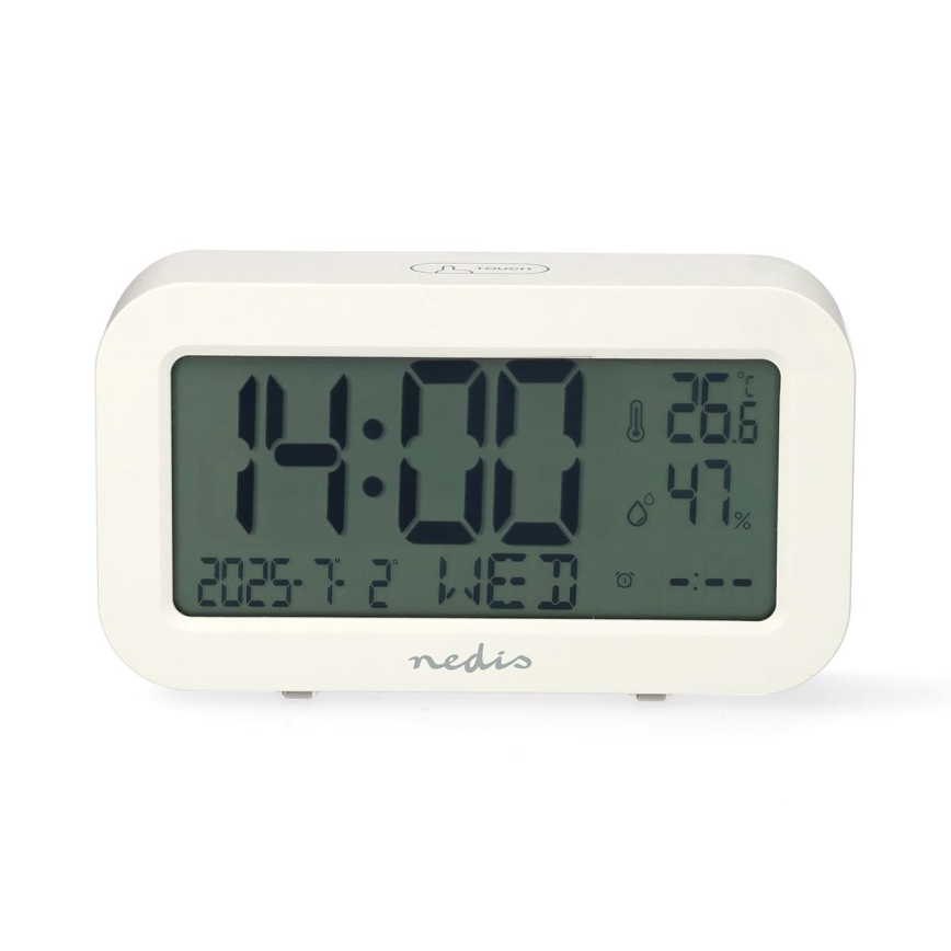 Digitale wekker met thermometer en hygrometer, 2x AA, wit
