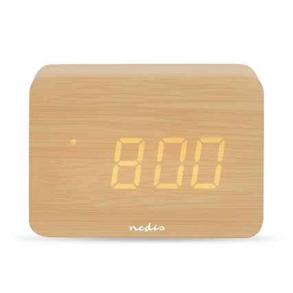 Digitale houten wekker met LED-display en thermometer, 5V/3xAAA