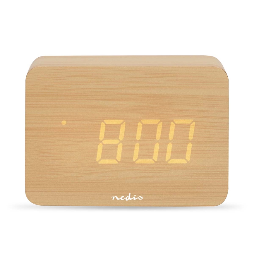 Digitale houten wekker met LED-display en thermometer, 5V/3xAAA