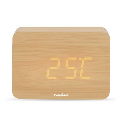 Digitale houten wekker met LED-display en thermometer, 5V/3xAAA