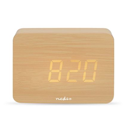Digitale houten wekker met LED-display en thermometer, 5V/3xAAA