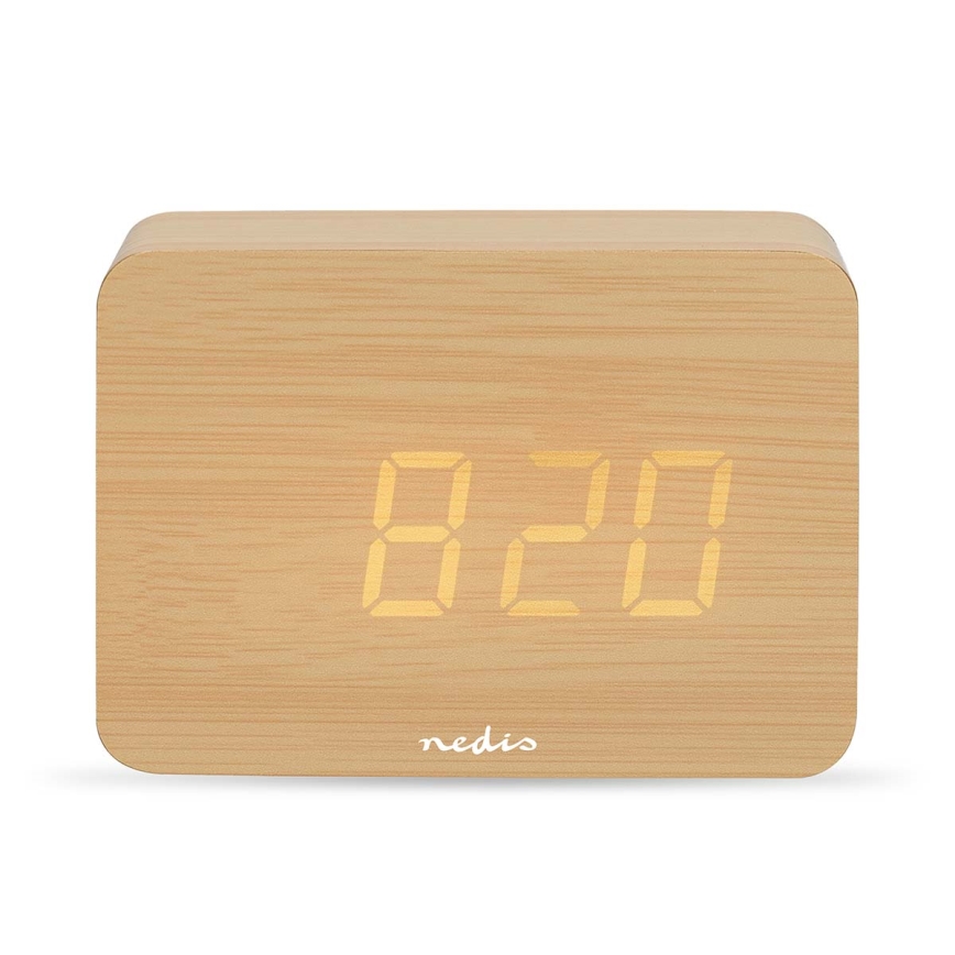 Digitale houten wekker met LED-display en thermometer, 5V/3xAAA