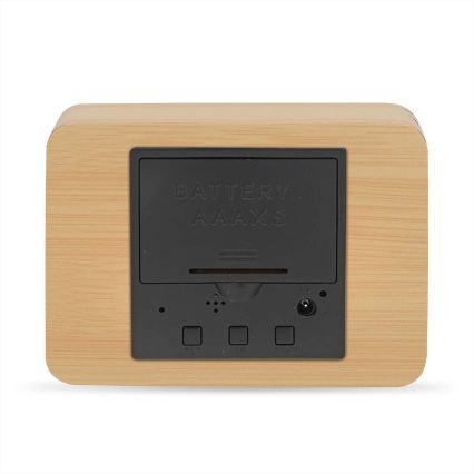 Digitale houten wekker met LED-display en thermometer, 5V/3xAAA