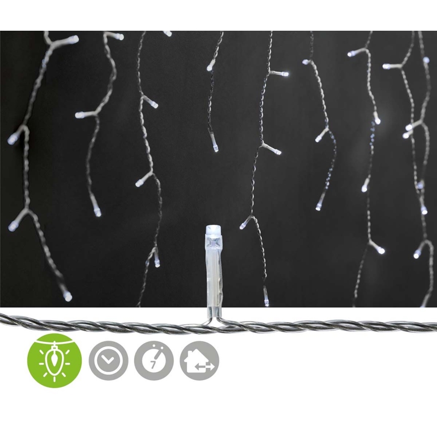 LED-gordijnverlichting voor buiten, 180 LEDs, 7 functies, 10,9 m, IP44, koud wit