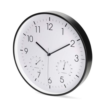 Wandklok met thermometer en hygrometer, Ø 30,5 cm, 1xAA, zwart