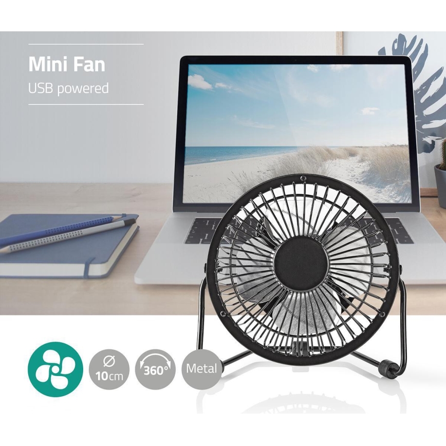 Tafelventilator 3W/USB 10 cm zwart