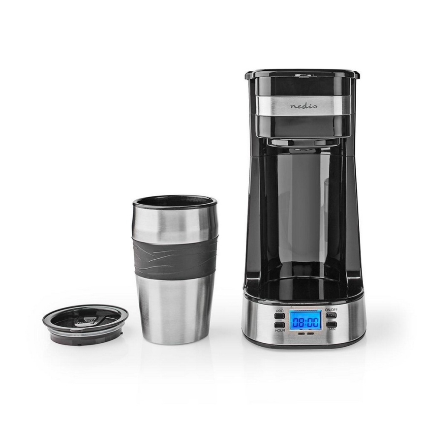 Koffiezetapparaat voor één kopje (0,4 l) met instelbare timer en reisbeker