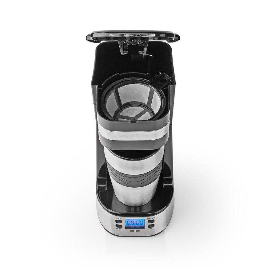 Koffiezetapparaat voor één kopje (0,4 l) met instelbare timer en reisbeker