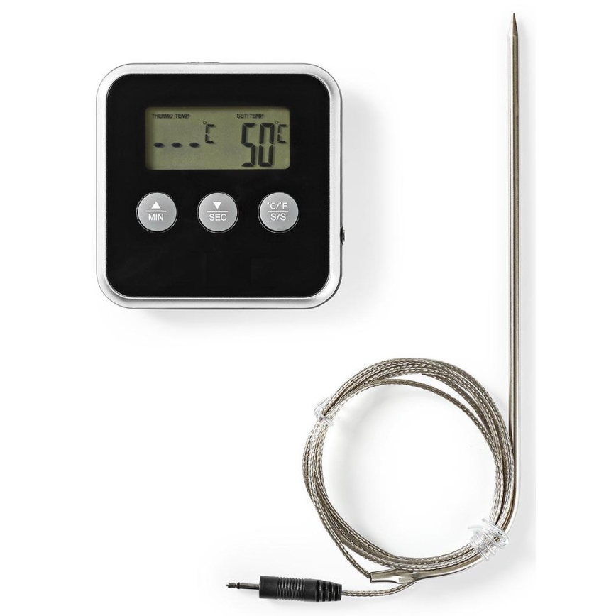 Meat thermometer with digital display and timer 0-250 °C 1xAAA
