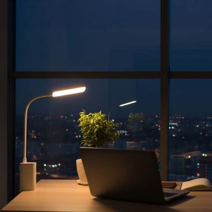 LED-dimbare oplaadbare tafellamp met aanraakbediening, flexibele arm en klem, 5W LED / 1200 mAh, wit