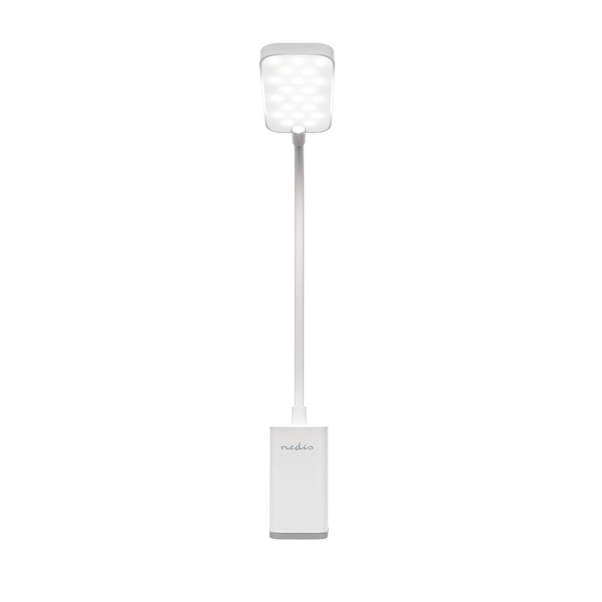 LED-dimbare oplaadbare tafellamp met aanraakbediening, flexibele arm en klem, 5W LED / 1200 mAh, wit