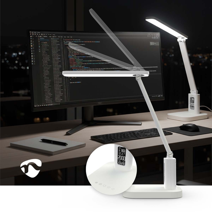 Dimbare oplaadbare LED-bureaulamp met aanraakbediening en display LED/7,5W/1200 mAh 3000/4000/5700K CRI 90 wit