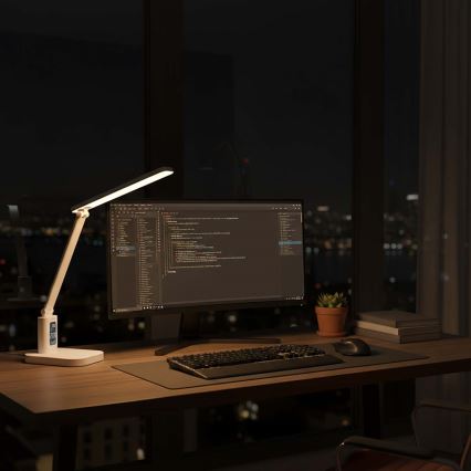 Dimbare oplaadbare LED-bureaulamp met aanraakbediening en display LED/7,5W/1200 mAh 3000/4000/5700K CRI 90 wit