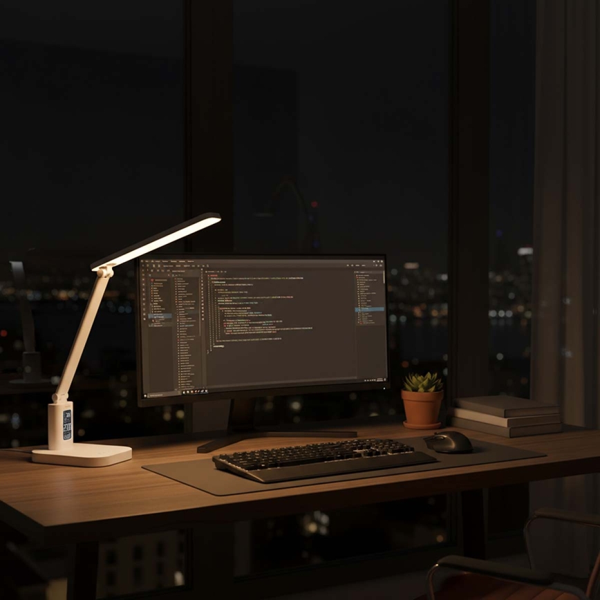 Dimbare oplaadbare LED-bureaulamp met aanraakbediening en display LED/7,5W/1200 mAh 3000/4000/5700K CRI 90 wit