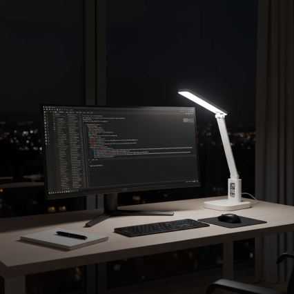 Dimbare oplaadbare LED-bureaulamp met aanraakbediening en display LED/7,5W/1200 mAh 3000/4000/5700K CRI 90 wit