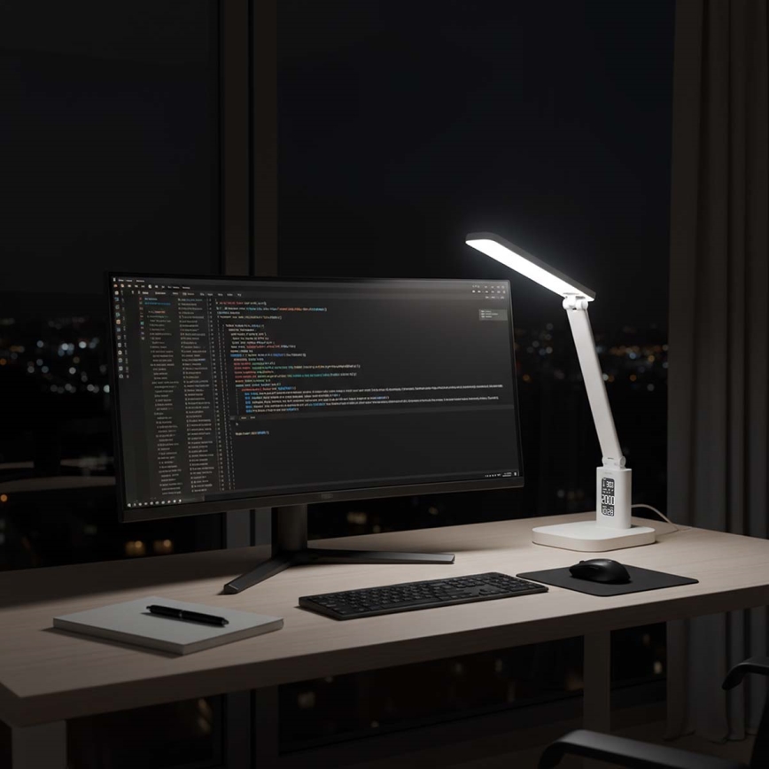 Dimbare oplaadbare LED-bureaulamp met aanraakbediening en display LED/7,5W/1200 mAh 3000/4000/5700K CRI 90 wit