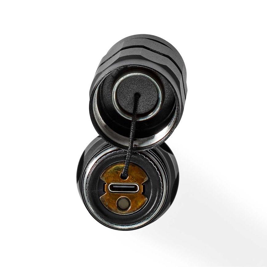 Dimbare oplaadbare zaklamp van aluminium, LED 10W/5V, 2200 mAh, IPX7, zwart