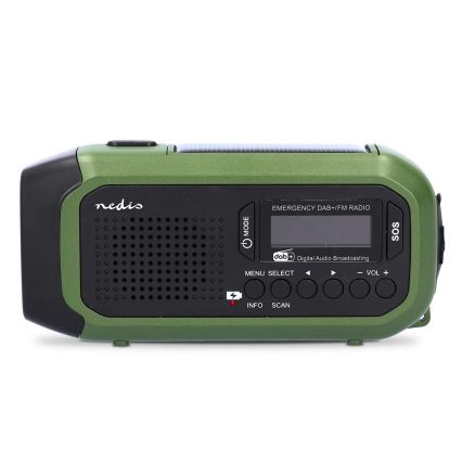 DAB+/FM-radio met handopwinding, zonnepaneel en LED-zaklamp 5V/2500 mAh groen/zwart