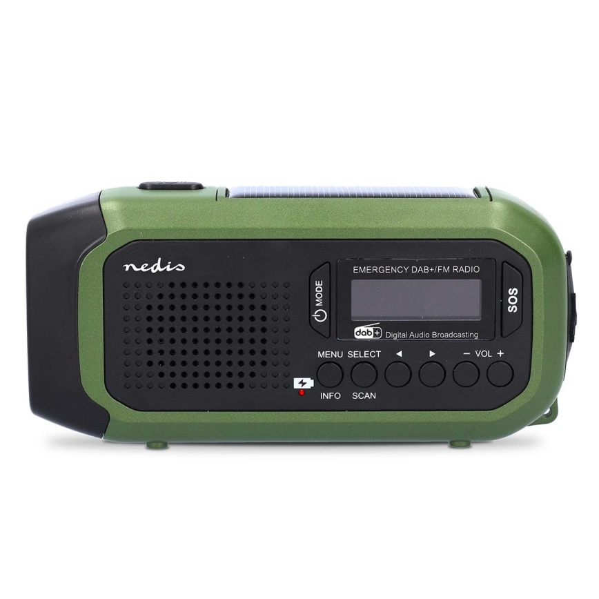 DAB+/FM-radio met handopwinding, zonnepaneel en LED-zaklamp 5V/2500 mAh groen/zwart