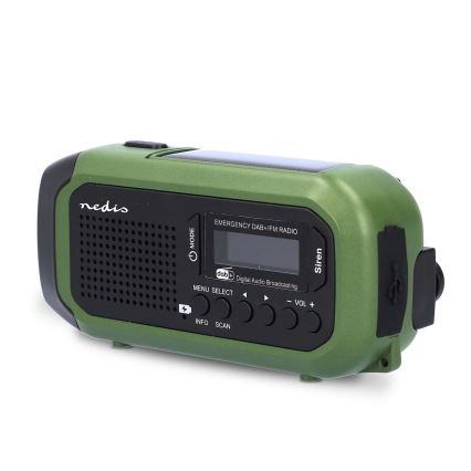 DAB+/FM-radio met handopwinding, zonnepaneel en LED-zaklamp 5V/2500 mAh groen/zwart