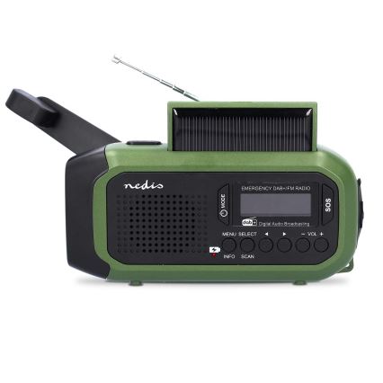 DAB+/FM-radio met handopwinding, zonnepaneel en LED-zaklamp 5V/2500 mAh groen/zwart